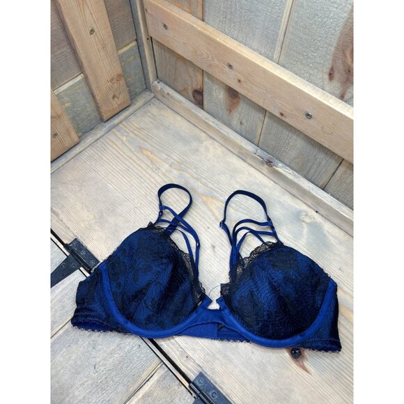 Victorias Secret Very Sexy Plunge Bra Blue Lace Strappy Detail Size 36C - Picture 2 of 8